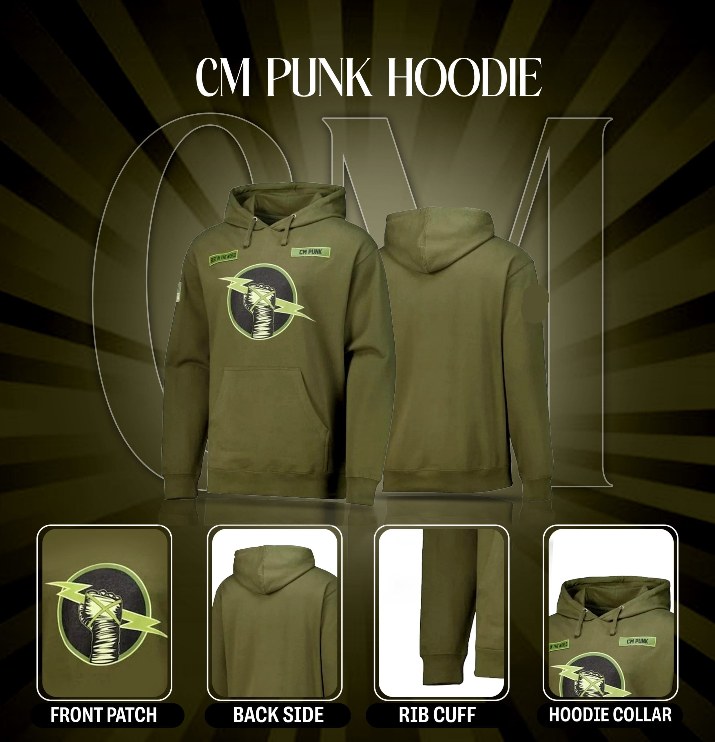 WWE CM Punk Best In The World  Pullover Fleece Hoodie (Green)