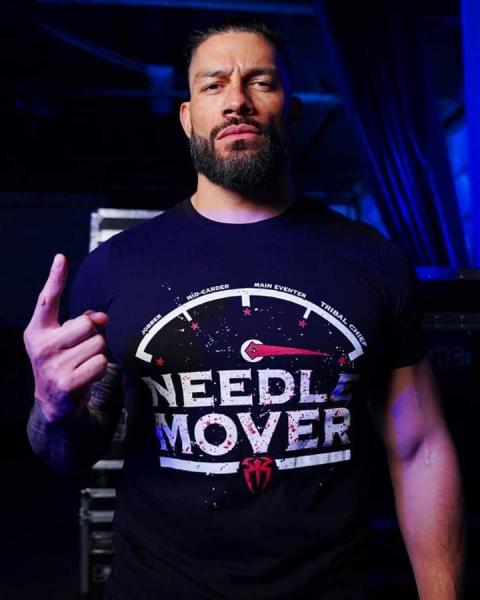 wwe Men's Black Roman Reigns Needle Mover T-Shirt