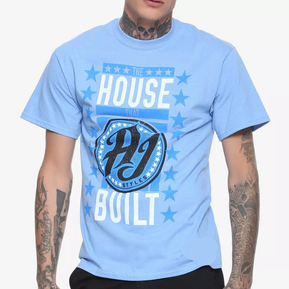 WWE AJ STYLES “THE HOUSE THAT AJ BUILT” T-SHIRT (Light Blue)