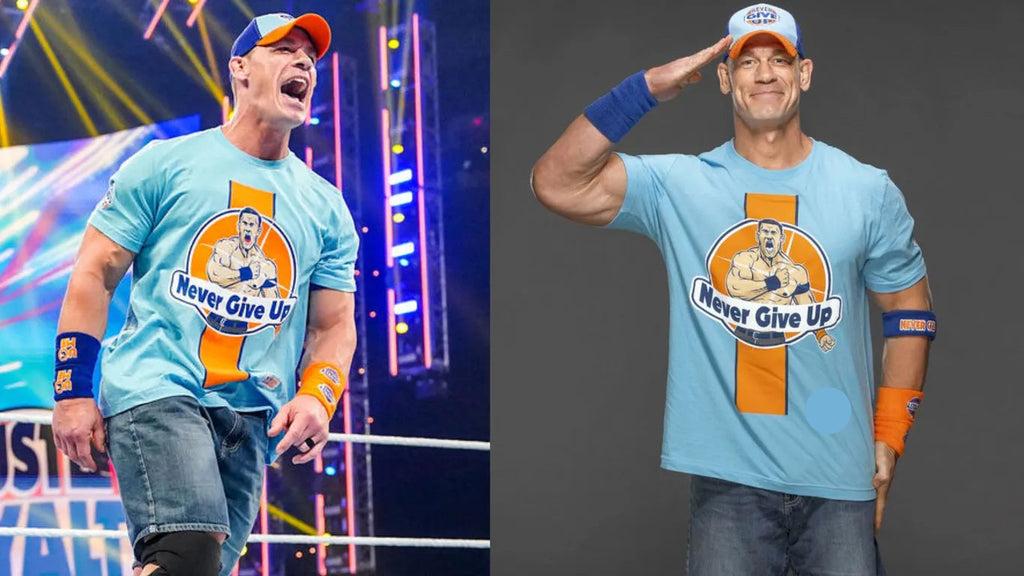 John Cena Never Give Up Men's Light Blue/Orange T-Shirt