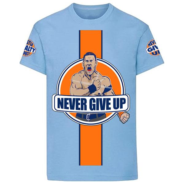 John Cena Never Give Up Men's Light Blue/Orange T-Shirt