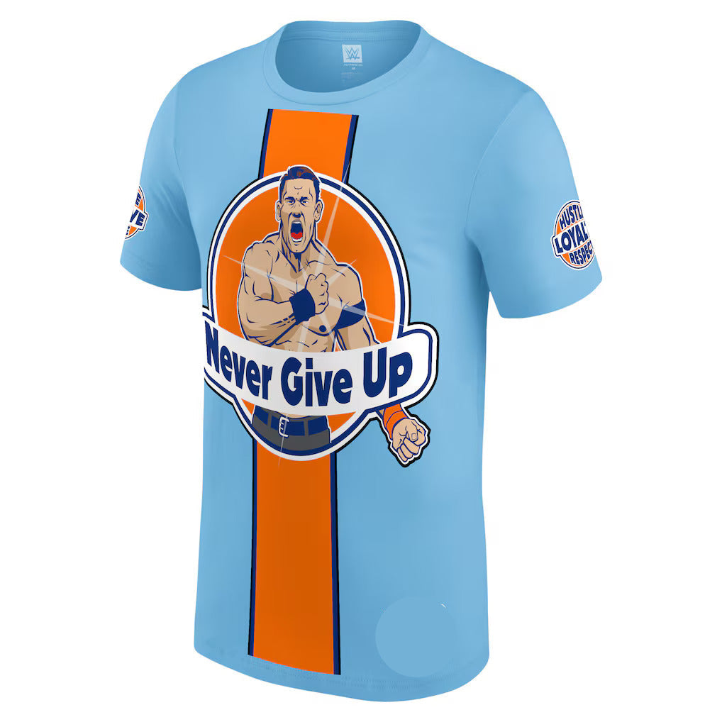 John Cena Never Give Up Men's Light Blue/Orange T-Shirt