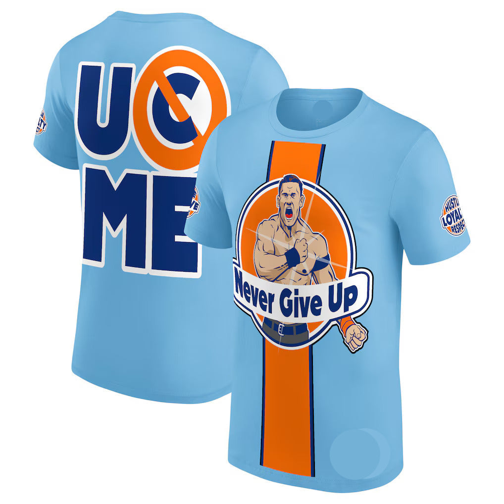 John Cena Never Give Up Men's Light Blue/Orange T-Shirt