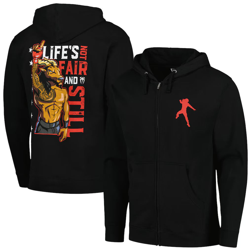 Men's Black Roman Reigns Life's Not Fair Full-Zippers Hoodie