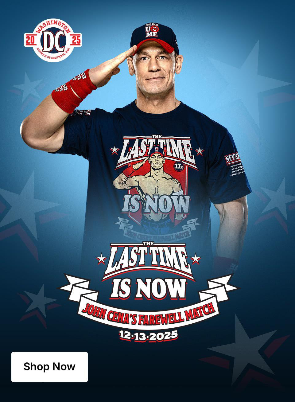Men's Navy Blue John Cena Farewell Tour 2025 Washington D.C. (T-Shirt)